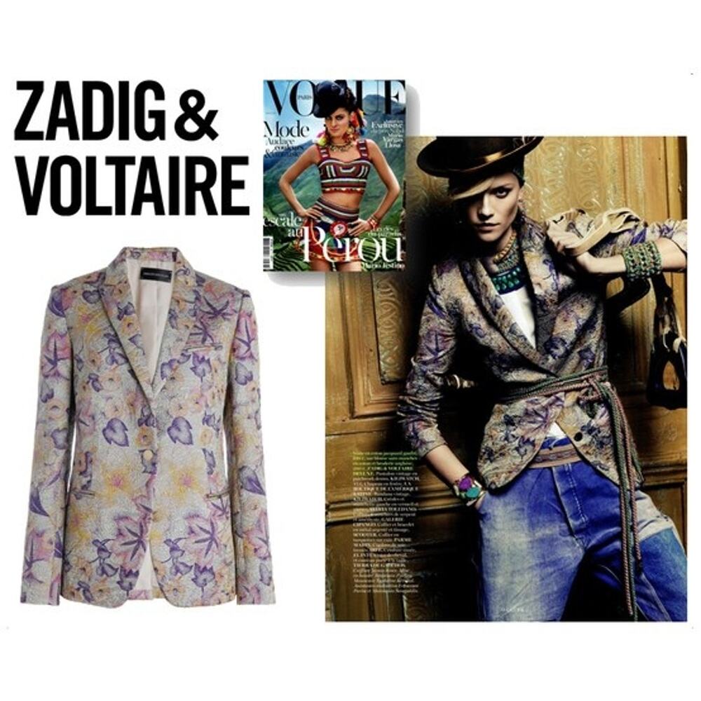 Zadig & Voltaire Deluxe Virginie Embossed Floral Gold Purple Blazer 36 Small - Picture 14 of 14